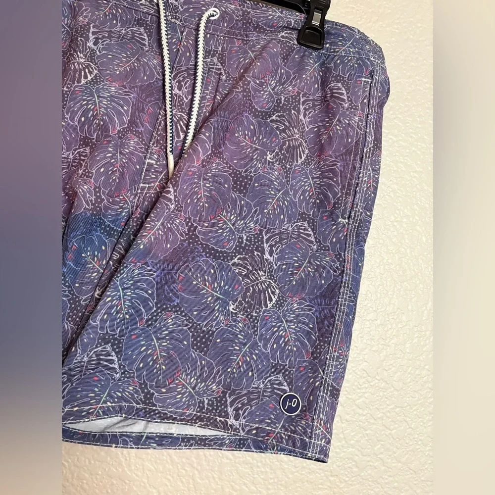 Johnnie O Swim Trunks Mens Size Small Beach Lined Blue Leaf Print Swim